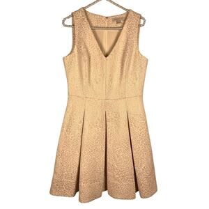 Banana Republic Heritage Gold Leapard Print Box Pleat V Neck Halter Dress Size 8